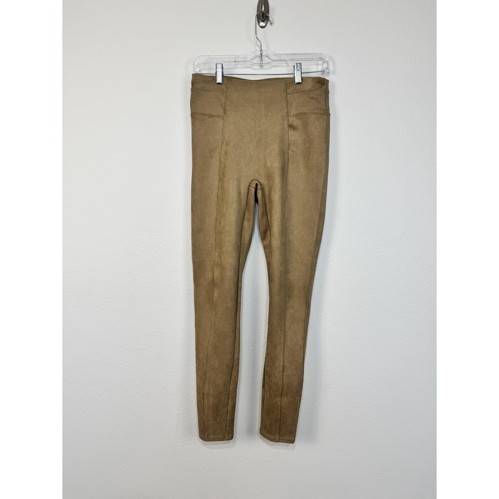 Spanx Faux Suede Ankle Leggings Women's Medium Brown Mid Rise Stretch Pants